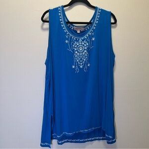 Philosophy Women Embroidered Sleeveless Tunic Tank Blue White Size 3X